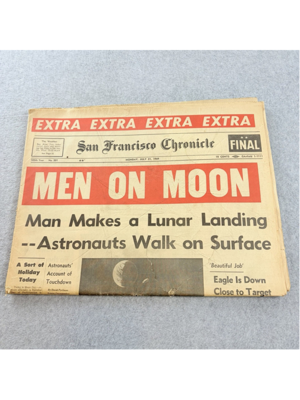Vintage San Francisco Chronicle Men On The Moon Apollo 11 Newspaper July 21 1969